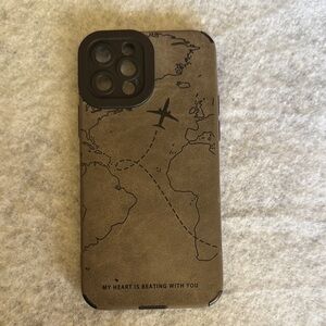 Stylish Grey Leather Phone Case with World Map Design